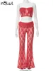 Pantalon de deux pièces pour femmes Habbris Spring sans bretelles Bodycon Top Top Top Tentime de Party Club pour femmes 2024 Sexy Red Lace Sheer 2