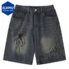 Y2K Blue Denim Shorts Spider Babeb wydrukowano Summer Loose Casual Donss Shorts Fashion Harajuku Hip Hop Streetwear For Men 240409