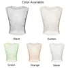 Bras Sets Vest Fashionable Men's Sleeveless Sheer Net Stretch Bodysuit Square Neck (Green/Silver/Golden/Black/Orange)