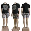 5XL Plus Tracksuits Women Casual Print T-shirt and Shorts Two Piece Set Outfits Free Ship