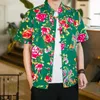 Men's Casual Shirts Men Short Sleeve Formal Shirt Regular Fit Vintage Chinese Style Summer With Northeastern Flower Pattern