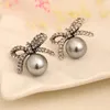 Stud Earrings 2024 Arrived Romantic Style Vintage Color Inlay Artificial Diamonds Pearls Bowknot For Women Jewelry