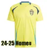 2024 Szwecja Larsson piłka nożna 24/25 Drużyna narodowa retro Dahlin Brolin Ingesson Home Yellow Away Blue Men Kit Kit Kids Football Mundurs