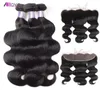 Body Wave Virgin Hair Extensions Kinky Straight Curly Human Hair Bundles with Closure 3pcs 134 레이스 전면 Closur8105298