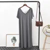 Party Dresses LERFEY Summer Dress Women Casual T Shirt Black Solid Split V Neck Loose Midi Vestidos Clothings