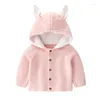 Jackor Iyeal Winter Boys Girls Sweater Cotton Children Sticked Cute Ears Huven Solid Kids Clothes Spädbarn Baby Jacket Ytterkläder 1-5Y