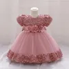 Vestidos de menina arco de Natal bebê vestido infantil lantejoulas de 1º aniversário de festas vermelhas casamentos de festas para crianças para renda de flor Princesa vestido