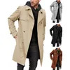 Trench Coats Men's Elegant Men Hommes Windbreaker Élégant manteau long poitrine à double serrage avec des poches à col de revers à ceinture pour le streetwear