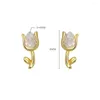 Stud Earrings 925 Sterling Silver Zircon Flower Studs For Women Girl Simple Plant Tulip Design Jewelry Party Gift Drop