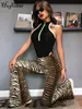 Hugcitar High midja Leopardtryck Flare Leggings Autumn Winter Women Fashion Sexy BodyCon Trousers Club Pants 240412