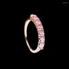 Anneaux de cluster Désir Sweet Pink Diamond 925 Ensemble d'anneaux de rangée en argent avec un or rose à carbone élevé polyvalent polyvalent pour les femmes
