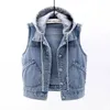 Vestes de gilet pour femmes jeans sans manches veste femme coréenne Fashion Hooded Jean Broit gilet de grande taille