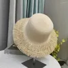 Berets 2024 Personalized Three-layer Raw Hem Sun Hat Solid Color Wide Brim Straw Hats Spring Summer Women's Sunshade Beach