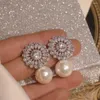 Orecchini per borchie eleganti nuziali nuziali di lusso zircone cubico imitazione perla romantica femmina festa di moda