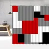 Duschgardiner modern geometrisk gardin röd svart vit grå skarvning kreativ gitter design badrumsdekor tyg med krokar