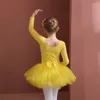 Stage Wear Girls Ballet Dance Tutu Dress Kids Short /Long Sleeves Tulle Bowknot Skate Gymnastics Christmas Birthday Party Leotard Dancewear