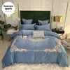 Juegos de cama 600TC Luxury Royal Home Textile Silk Line Bordery Bordery Tape Cubts con cubierta de edredón/Hoja plana/Camiseta/Casa de almohada