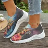 Casual Shoes Fashion Printed Knitted Flats Women 2024 Summer Lightweight Breathable Mesh Sneakers Woman Slip On Walking Size 43