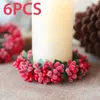 Flores decorativas 6x Pillar Candle Ring Wreath Greenery Boho Pequeno para a mesa do festival Decorações de jantar da sala de estar