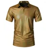 Polos MenS Summer Shiny Metallic à manches courtes Polo Fashion Stamping Stage Costume Dance Nightclub Party Party