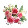 Dekorativa blommor 2 buntar 5 huvuden konstgjorda ros faux siden blommor bukett simulering peonies bröllop fest bord hem dekoration