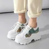 Casual schoenen 10 cm echte koeienleer vrouwen sport wit zilver platform wig verborgen hiel gevulkaniseerd dikke sneakers skateboard