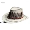 Basker cowboy hatt fjäderhatband västerländska män strand resor cowgirl sommar för solfest props cosplay p