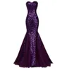 Vraie Sexy Sequins Purple Sirène Robes de bal Long sans bretelles Longueur du sol