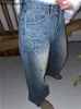 Kvinnors jeans harajuku breda benbyxor streetwear y2k 2024 bottnar chic nit raka denim byxor avslappnad koreansk pantalon femme