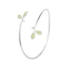 Bangle Fashion Simple Silver Color Leaves Korean Style Exquisite Open For Women Green Leaf Twigs Branch Jewelry Girl Gift