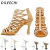 Dance Shoes DILEECHI Women Party Velvet Shining Rhinestones Soft Sole Latin Bronze Black Salsa Heel 9cm