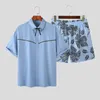 Men's Tracksuits Stylish Well Fitting Sets INCERUN Men Fashion Printed Short Sleeved Shirts Shorts Casual Party Suit 2 Pieces S-5XL 2024