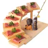 Teller japanischer Holz Sushi Servingschale Kreative rotierende Stufen Treppenplatte