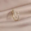 14K Real Gold Plating AAA Zircon Simple Geometric Ring Elegant Womens Daily Work Opening Adjustable Ring 240412