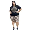 5XL Plus Tracksuits Women Casual Print T-shirt and Shorts Two Piece Set Outfits Free Ship