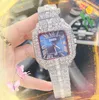 Trend popolare Orologi in acciaio inossidabile HigomEnd Hightend Men Chronograph Cronogramma Calcolo Calendario Shiny Shiny Starry Full Diamonds Anello Diamuta a catena Regali orologi da polso da polso