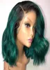 Style mode Wavy Afro-américain Bob Bob Longueur à épaule courte ombre Lace Green Perruque avant cheveux synthétiques résistants à BL7875861