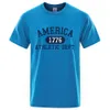 América 1776 Carta de departamento de atletismo Camiseta de moda Moda Camiseta de verano Camiseta de lujo Hip Hop Ropa de algodón transpirable 240412