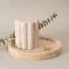 Figurine decorative Beige Travertine Marble vassoio con gamba Vintage Natural Gioielli in pietra Cosmetici da portata di torta per EL