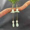 Dingle örhängen vintage 14k guldgrön jade släpp tassel stil örhänge kinesisk hängande krok för kvinnor flickas gåva smycken