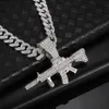 Hommes femmes hip hop glacés out collier de pendentif armes à feu subhine bling avec colliers de hiphop de chaîne cubaine de 13 mm miami bijoux de mode