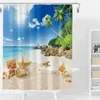 Zasłony prysznicowe Summer Setide Curtain Zestaw Tropical Beach Hawaii Island Palme Decor Home Bathroom Waterproof z 12 haczykami