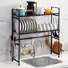 Kitchen Storage Double-Layer Sink Rack Large Stainless Steel Utensil Holder Dish Drainer Organizer And