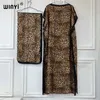 Roupas étnicas 2024 Winyi Leopard Print Crew Neck Kaftan Abaya Modest Batwing Sleeve Maxi Dress com uma África feminina de Hijab