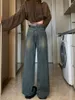 Jeans de mujeres High Street Contraste Color lavado Lavado de estilo otoño Versátiles delgados Pantalones de longitud ancha Damas Damas
