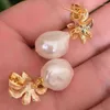 Dangle Ohrringe riesige 12-14 mm Barock Perle 18k Gold-plattierte Ohrnadel Hochzeit DIY Thanksgiving Schöne Accessoires Solid Schmuck