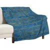 Filtar gyllene präglade egyptiska hieroglyfer på blått kast filt för dekorativ soffa mjuk säng täcke