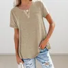 Kvinnors blusar Pullover Tops med Pocket Stylish V-Neck T-shirt Knappar Solid Color Loose Fit Tee Shirt för sommaren