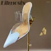 Slippers Rhinestone Transparent PVC Women Fairy Style Pointed Toe Thin Heels Mules High End Banquet Celebrity