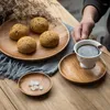 Tallrikar YOOAP 1 PC Rund Solid Wood Middag Frukträtter Tabell Service Sat Ted Tray dessert Breakfast Plate Table Set Set